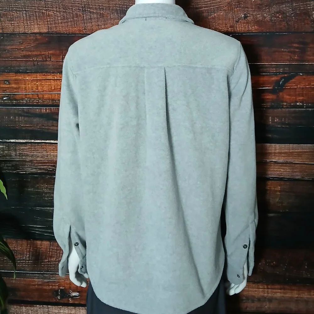 True Religion Top Mens M Gray Polar Fleece Shacket Snap Front Shirt Jacket